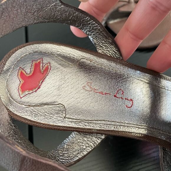 Sean Ling Brown Leather 3 Buckle Strap Wooden Block Heel Sandal, 10 - Picture 13 of 16